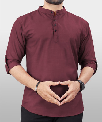 OmakarENT Men Printed Straight Kurta(Maroon)