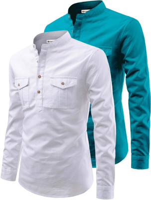RAREMARK Men Solid Straight Kurta(Dark Green, White)
