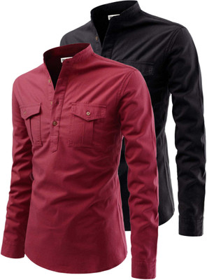 RAREMARK Men Solid Straight Kurta(Maroon)