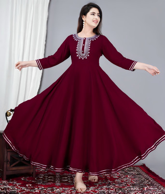 Radhegovind Creation Women Embroidered, Embellished, Solid Anarkali Kurta(Maroon)