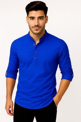 ETHNICSUTRA Men Solid Straight Kurta(Dark Blue)