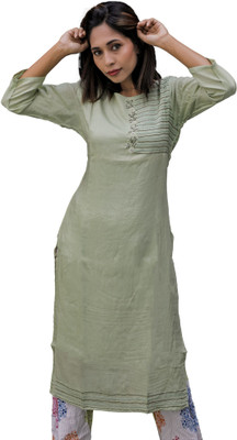 it's bani Women Self Design A-line Kurta(Green)