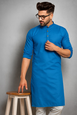 Z zedup Men Solid Straight Kurta(Blue)