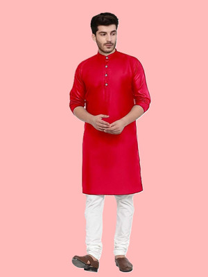 KRISHASALES Men Solid Straight Kurta(Red)