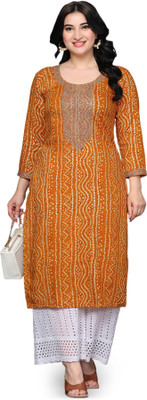 UB WOLF Women Bandhani Straight Kurta(Orange)