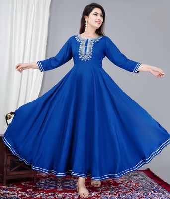 Radhegovind Creation Women Embroidered, Embellished, Solid Anarkali Kurta(Light Blue)