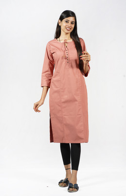 EVOHOUSE Women Solid Straight Kurta(Beige)