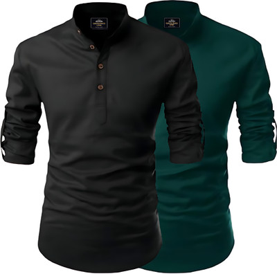 Fashion Marts Men Printed Straight Kurta(Black, Dark Green)