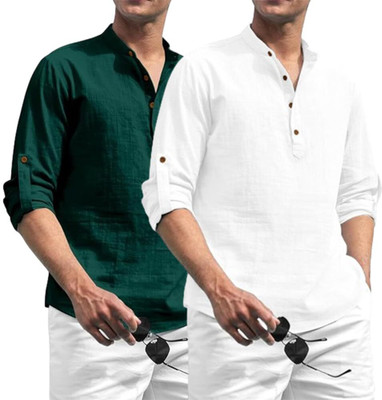 indirae Men Solid A-line Kurta(Green)