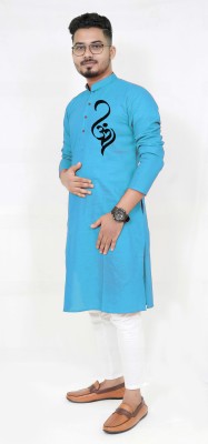 Increaft Men Printed Straight Kurta(Light Blue)