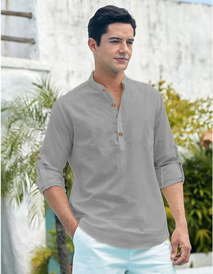 Apektra Men Solid Straight Kurta(Grey)