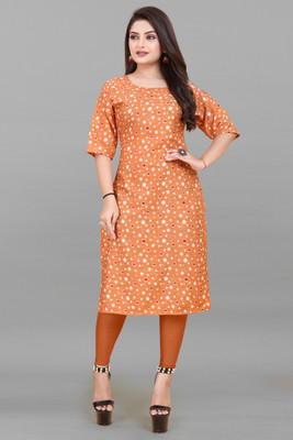 KURTIFABRIC Women Printed A-line Kurta(Orange)