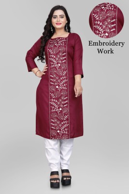 Anjana Nx Women Embroidered A-line Kurta(Red)