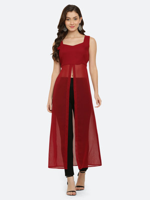 VESICLE Women Solid Frontslit Kurta(Maroon)