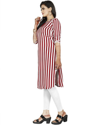 maruti fab Women Striped Straight Kurta(Red, White)
