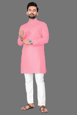 MAHI CREATIVE Men Striped A-line Kurta(Maroon)