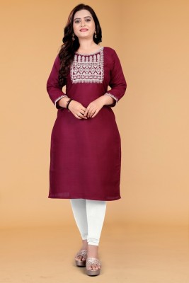 SHIPYA Women Embroidered Straight Kurta(Purple)