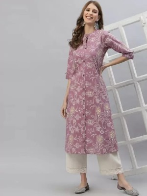 HouseOfCommon Women Floral Print A-line Kurta(Purple)