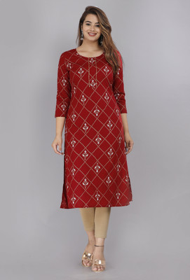 RAJJAS JAIPUR Women Printed Straight Kurta(Maroon)