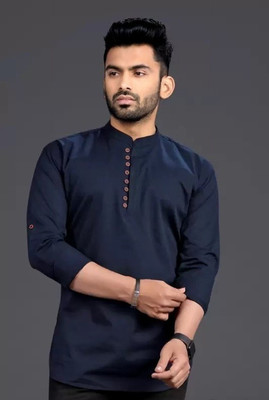 Sky Global Men Solid Straight Kurta(Dark Blue)
