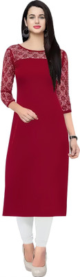 HIALTO Women Self Design, Solid Straight Kurta(Maroon)