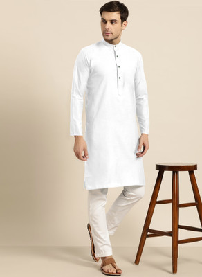 ART CURTAIN Men Self Design Straight Kurta(White)