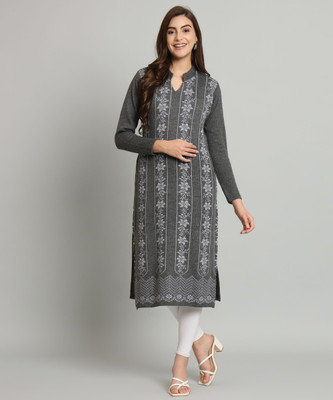 HERMISTON Women Self Design Straight Kurta(Grey)