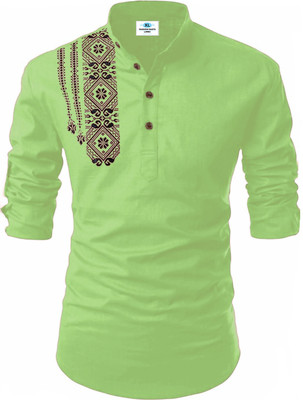Kavyangle Creation Men Printed Straight Kurta(Light Green)