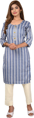 UB WOLF Women Printed Straight Kurta(Blue)