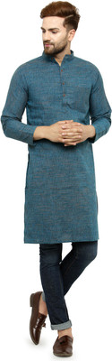 Enchanted Drapes Men Solid Straight Kurta(Blue)
