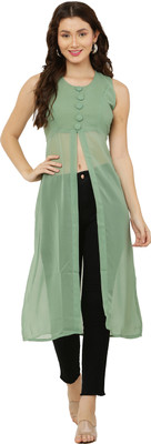 VESICLE Women Self Design Frontslit Kurta(Light Green)