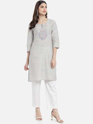 PPAPITA Women Embroidered Straight Kurta(Light Blue)