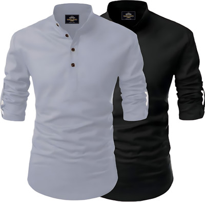 Kavyangle Creation Men Solid Straight Kurta(Grey, Black)