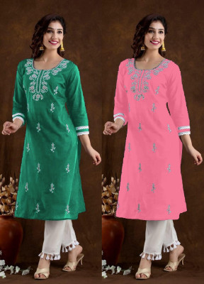 Women Chikan Embroidery Kurta(Multicolor)