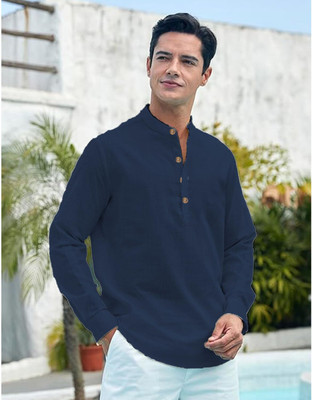 CROWNTAIL Men Solid Straight Kurta(Dark Blue)