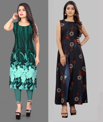 Hiral Creation Women Printed, Floral Print A-line Kurta(Green, Black)