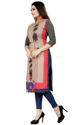 tanvi creation Women Striped Straight Kurta(Beige, Grey)