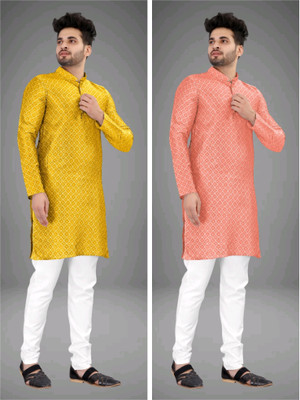 DIAMOND CLUSTER Men Checkered Straight Kurta(Multicolor)