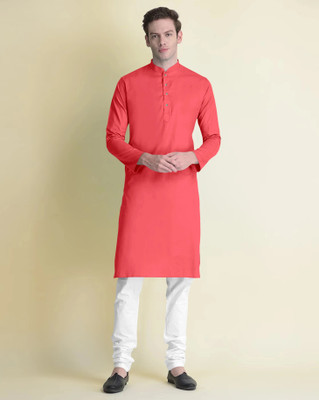 Krudha Men Solid Straight Kurta(Orange)