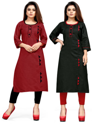AAI MOGAL Women Solid Straight Kurta(Maroon, Black)