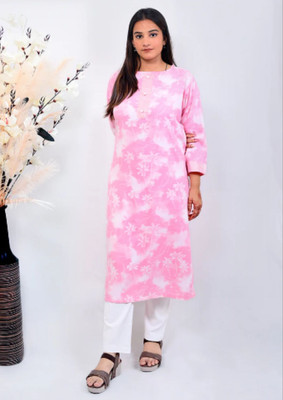brozzo Women Printed A-line Kurta(Pink, White)