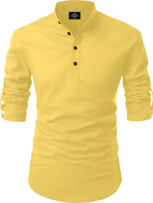Kavyangle Creation Men Solid Straight Kurta(Yellow)
