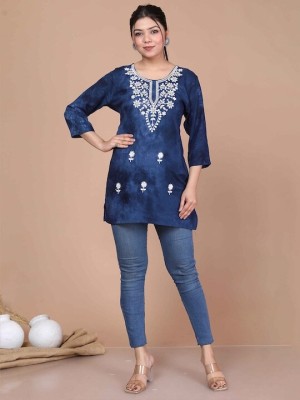 13-star Casual Embroidered Women Blue, Dark Blue Top