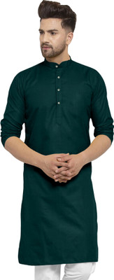 LYPLO Men Solid Straight Kurta(Green)