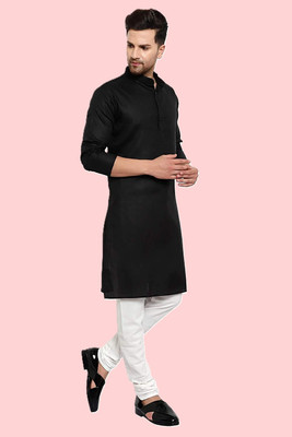 KRISHASALES Men Solid Straight Kurta(Black)