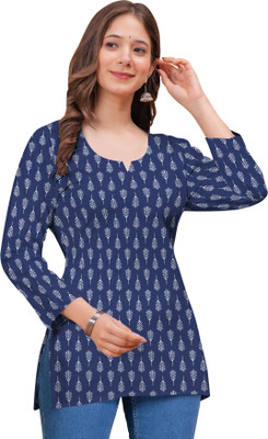 Faira fashion Casual Floral Print Women Blue Top