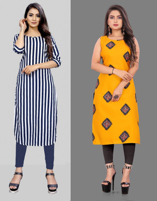 tanvi creation Women Printed Straight Kurta(Yellow)