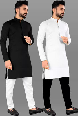 TIGERSNAKE Men Solid Kurta(Black, White)
