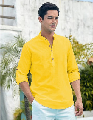 Navkanj Men Solid Straight Kurta(Yellow)