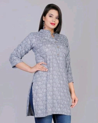 AARTI FASHION Women Printed Straight Kurta(Grey)